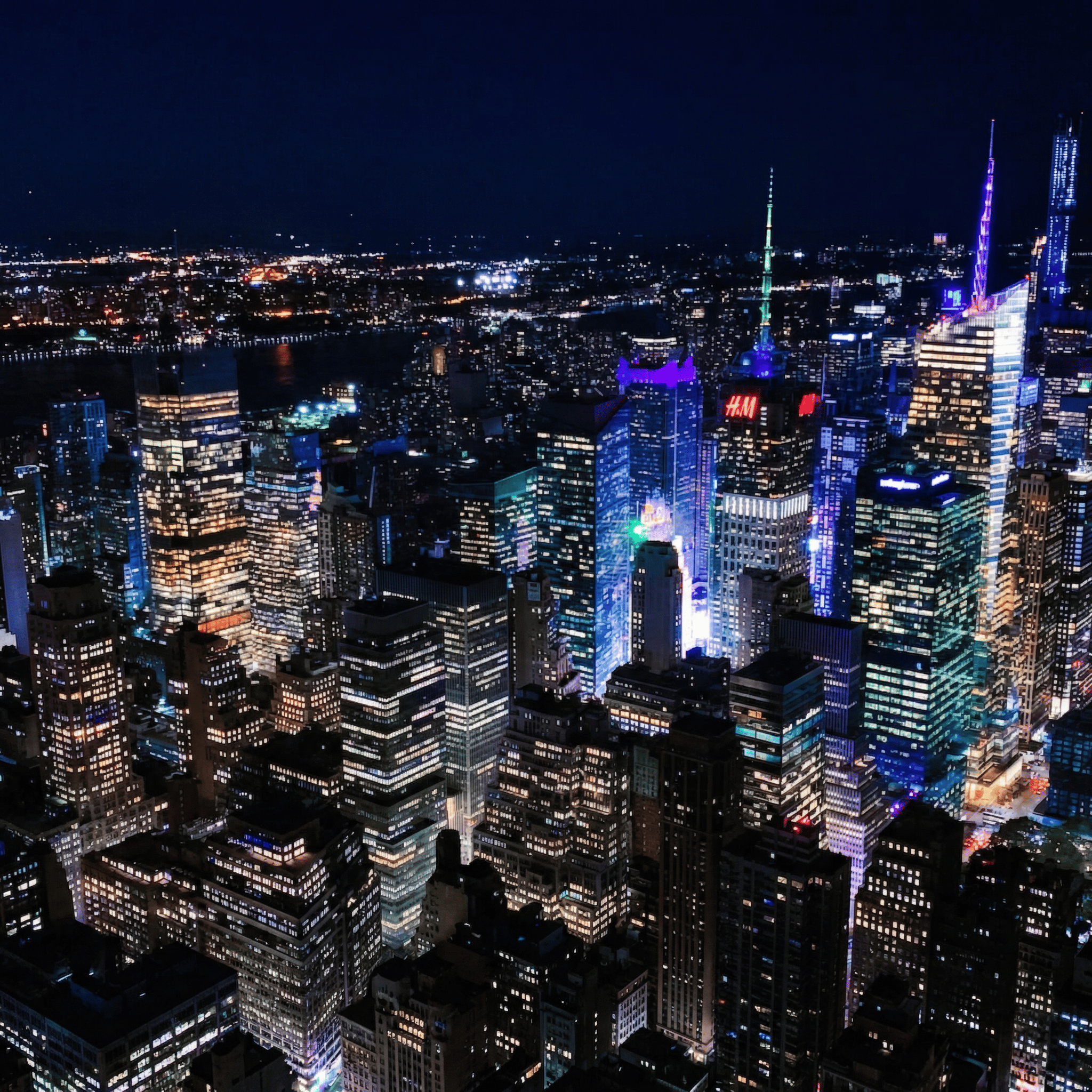 USA skyline City skyscrapers illuminated at night