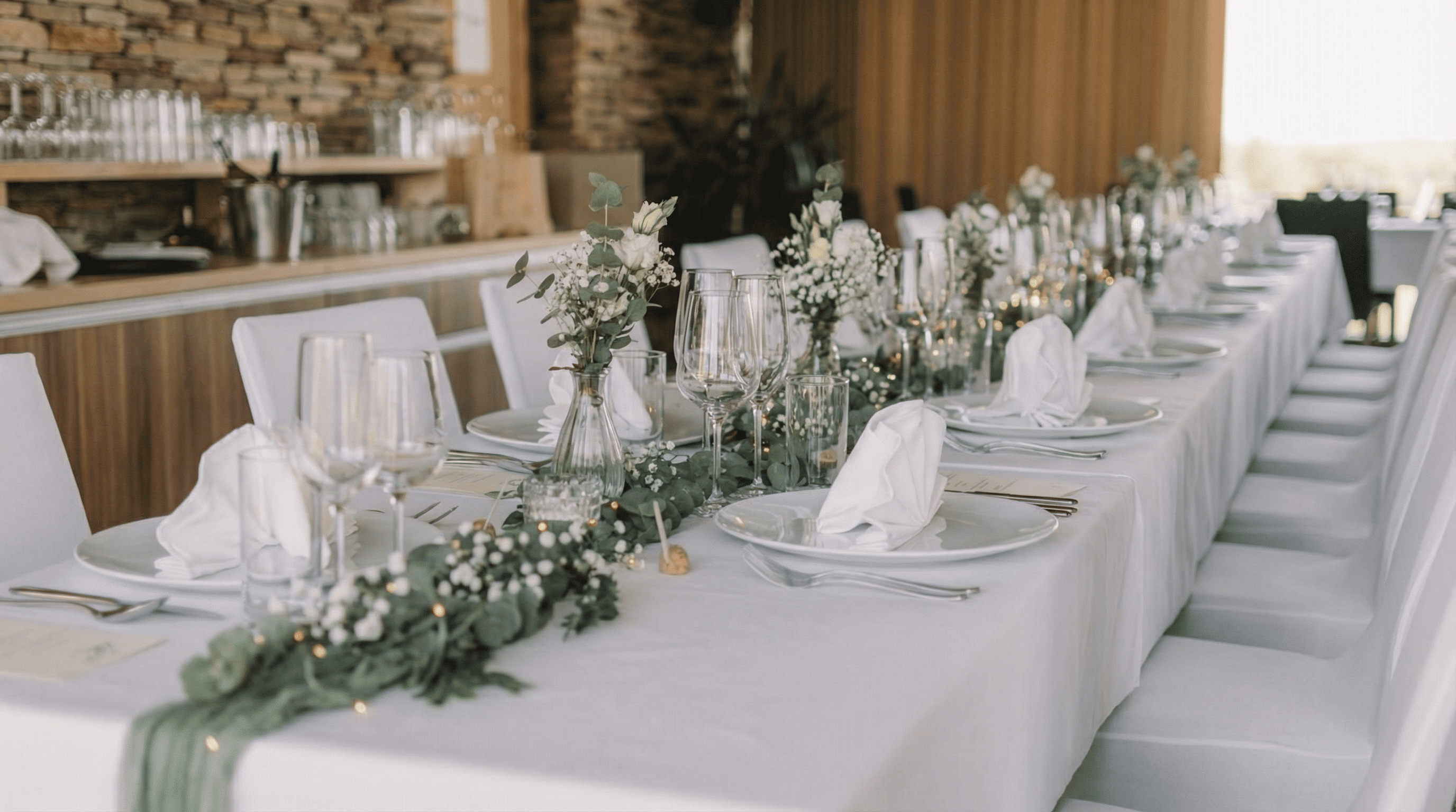 Dining table setting Dining table prepared with place settings