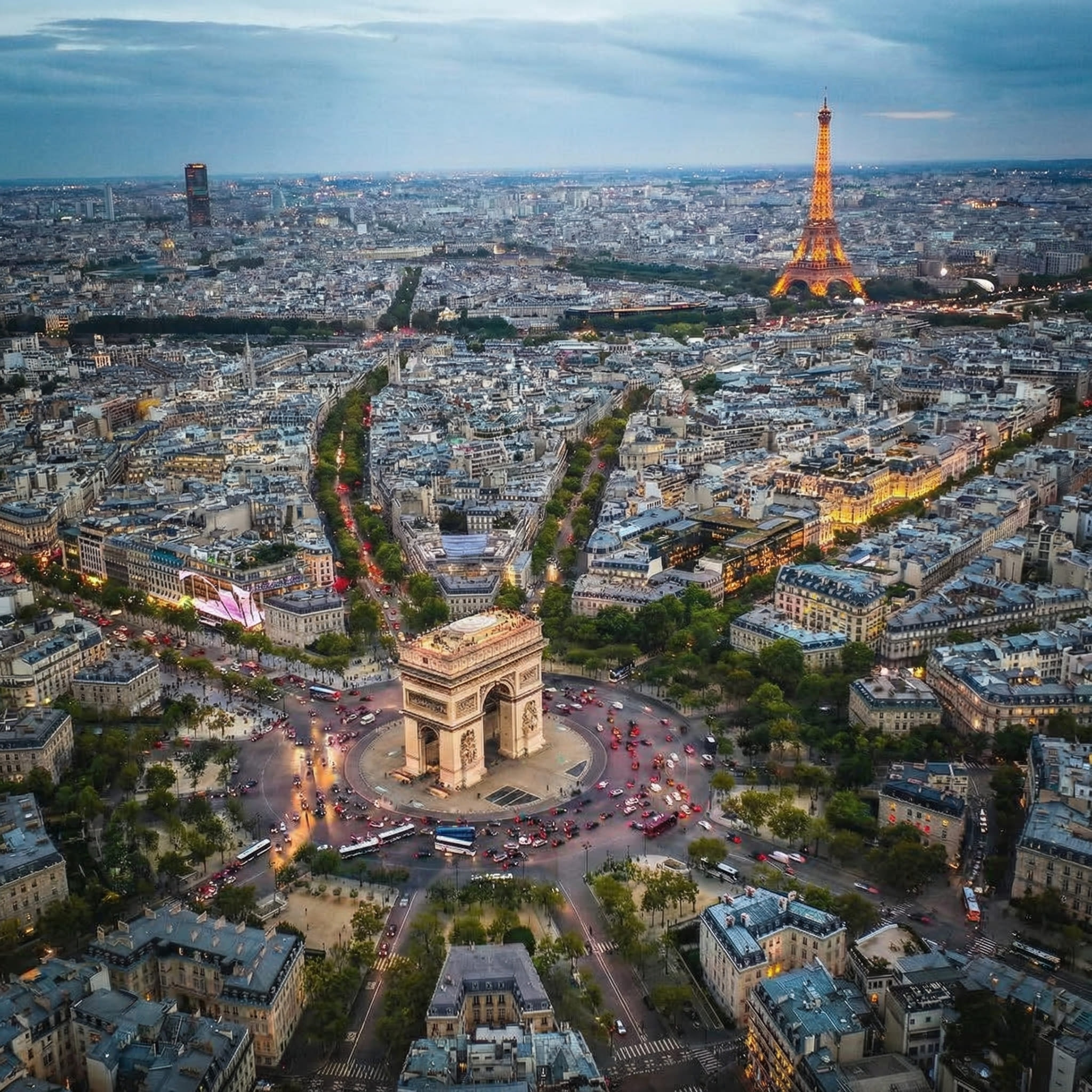 France city view Aerial view of a city boulevard and monument